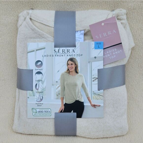 Serra Ladies Soft Front Knot Top Cream Size L - Picture 1 of 5